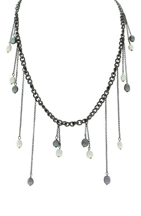 Graduated Imitation Pearl Curb Chain Statement Necklace