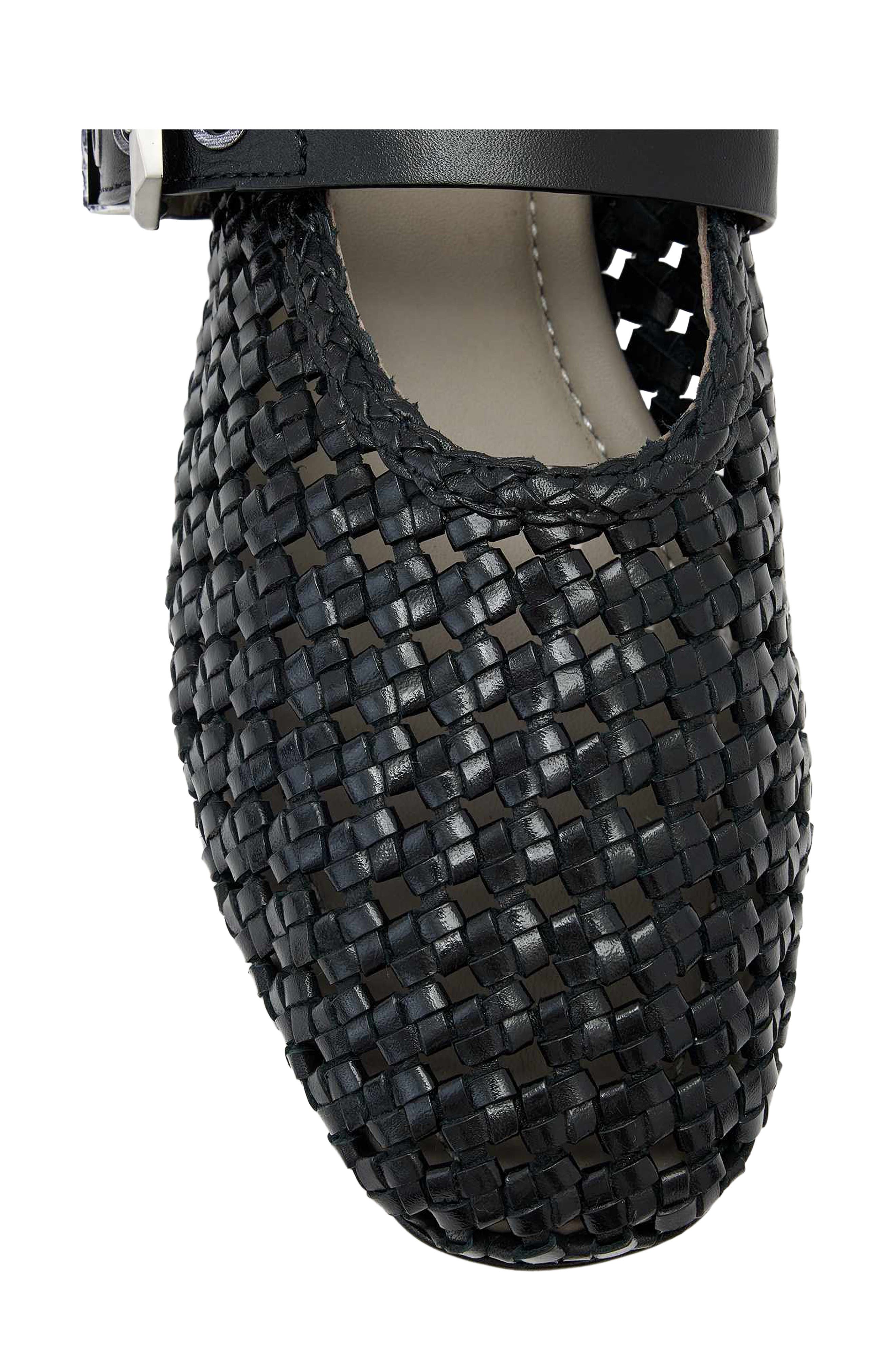 Sabine Woven Leather Mary Jane Flat, Alternate, color, BLACK