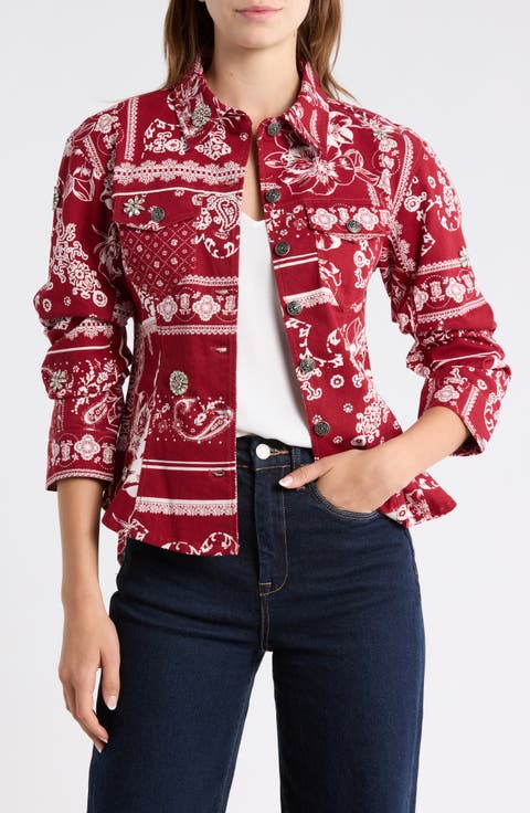 Bandana Print Twill Scrunch Sleeve Shirt Jacket