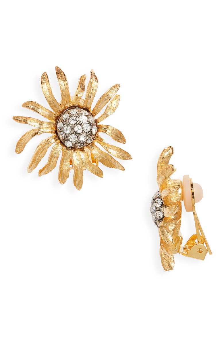 Flower Clip-On Earrings, Main, color, GOLD