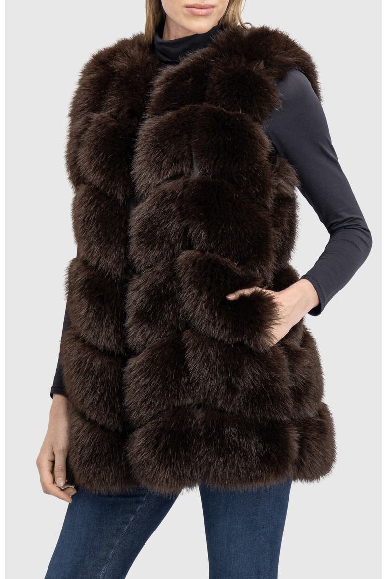 Fur-Free Fox (Faux Fur) Chevron Vest, Alternate, color, BROWN