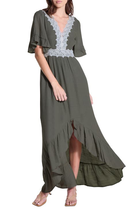 Lace Trim High-Low Dress