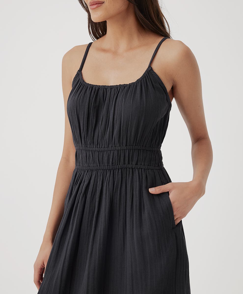 coastal double gauze cami maxi dress Pact The Coastal Cami Maxi East Coast Tripe O O L O O P