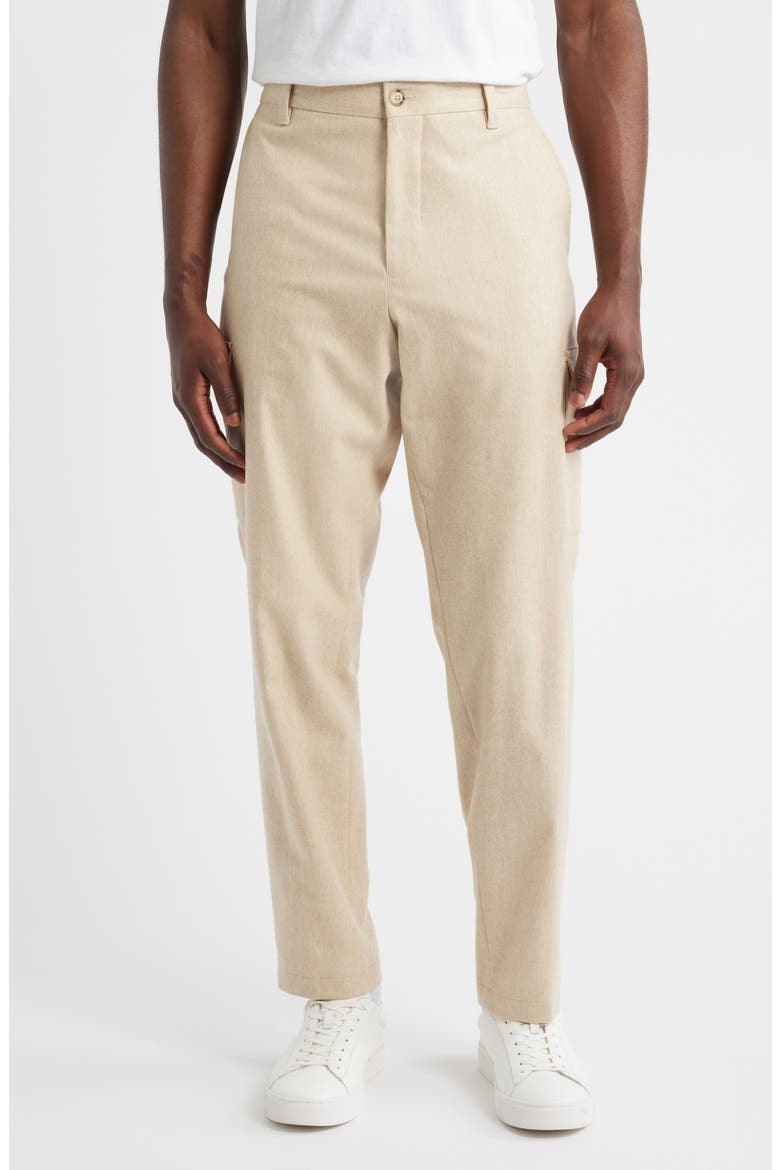 Pagol Tapered Fit Flat Front Wool & Cotton Blend Cargo Pants, Main, color, OPEN BEIGE