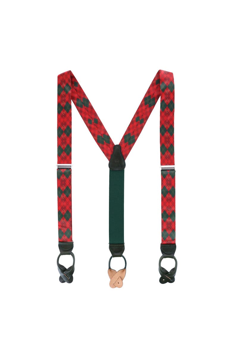 Trafalgar Yule Tartan Diamond Plaid Silk Button End Suspenders, Alternate, color,