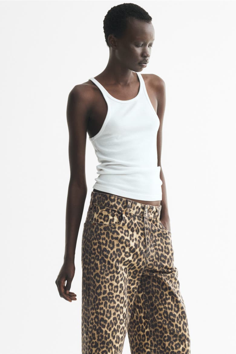 Wide High Waist Ankle Jeans, Alternate, color, Beige/leopard print