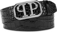 PHILIPP PLEIN Leather Belt Crocco Print Shiny Skull Men
