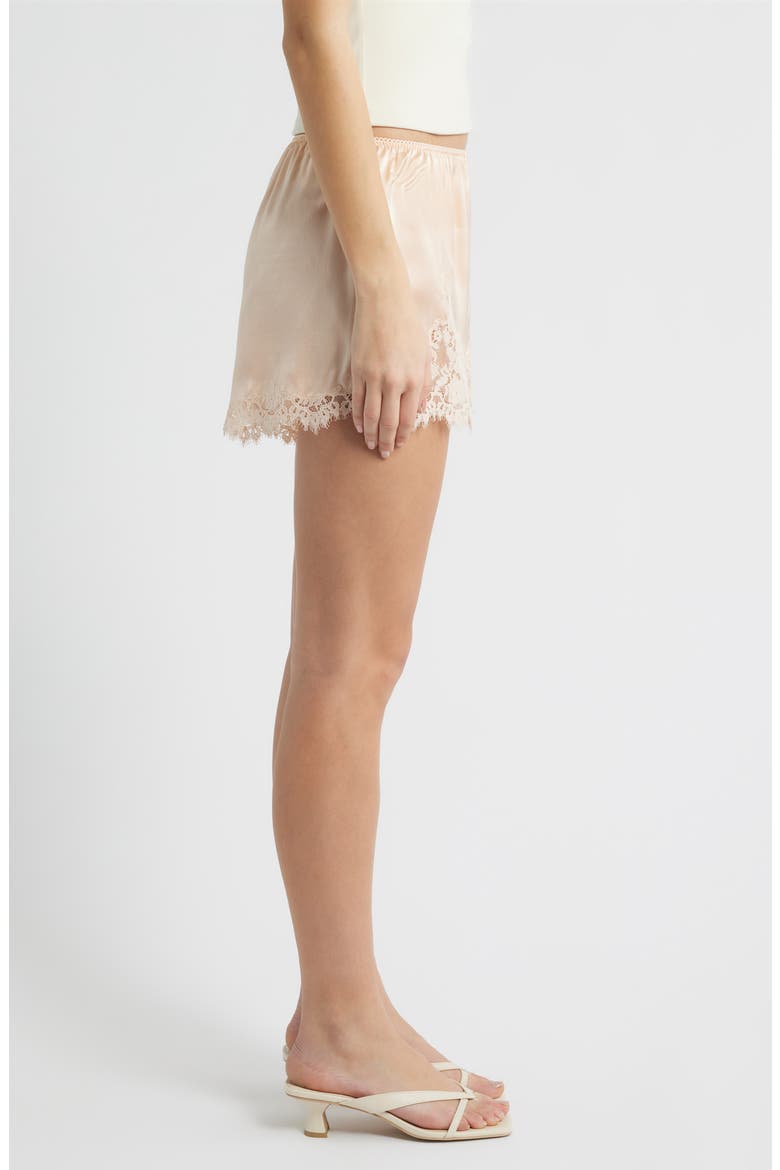 Iona Lace Trim Silk Satin Shorts, Alternate, color, PEACH SORBET