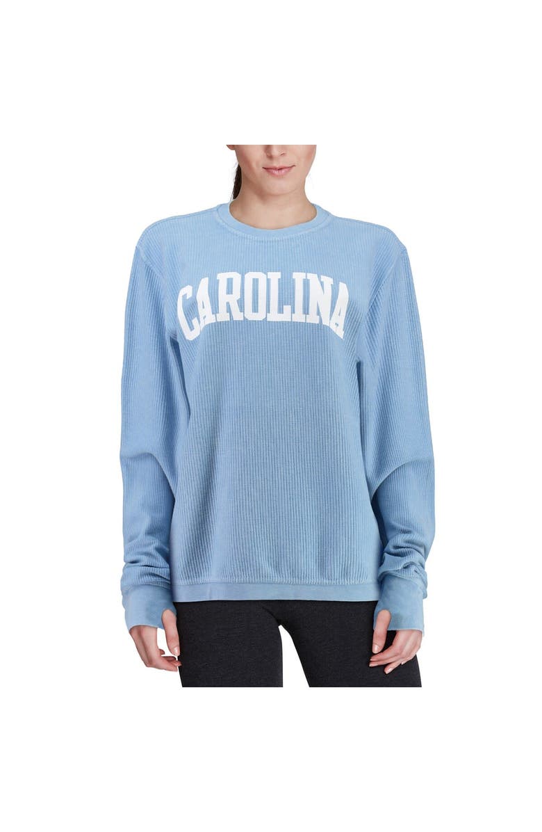 PRESSBOX Women's Pressbox Carolina Blue North Carolina Tar Heels Comfy Cord Vintage Wash Basic Arch Pullover Sweatshirt, Alternate, color, Light Blue