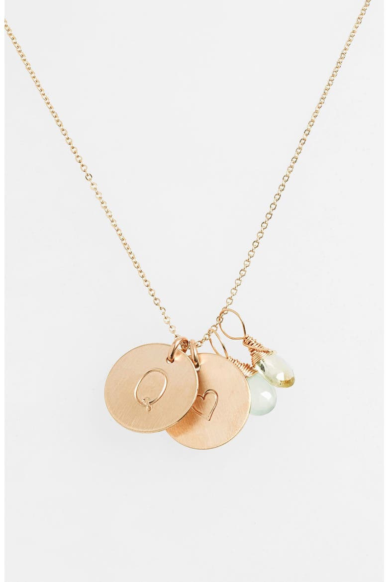 Aqua Chalcedony, Lemon Quartz, Initial & Heart 14k-Gold Fill Disc Necklace, Main, color, AQUA AND LEMON Q