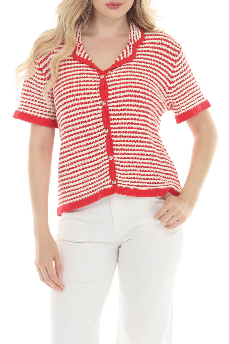 Stripe Open Knit Cardigan, Main, color, RED