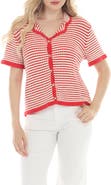 RAIN AND ROSE Stripe Open Knit Cardigan
