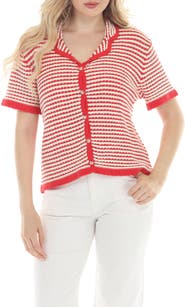 RAIN AND ROSE Stripe Open Knit Cardigan