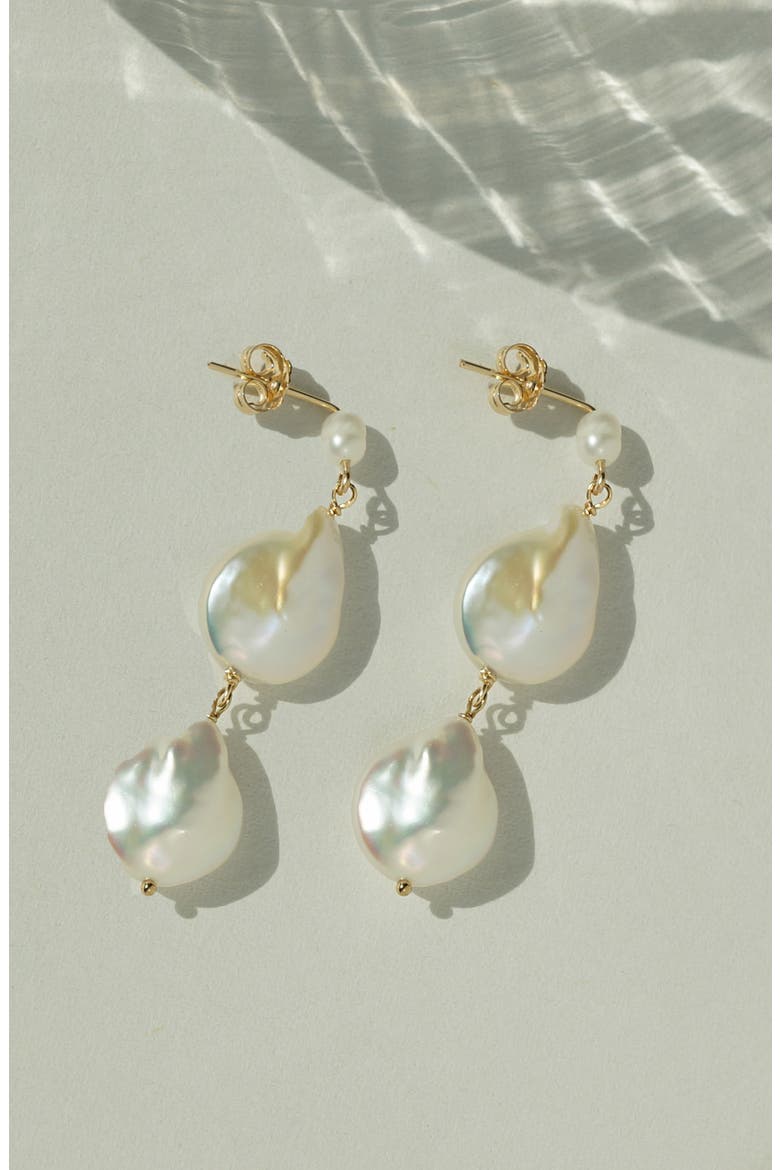 Karo Genuine Pearl Linear Drop Earrings, Alternate, color, GOLD