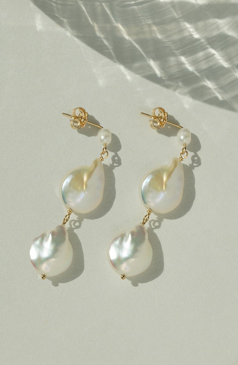 KOZAKH Karo Genuine Pearl Linear Drop Earrings, Alternate, color, Gold