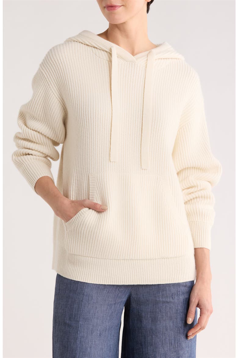 Rib Cashmere Sweater Hoodie, Main, color, IVORY