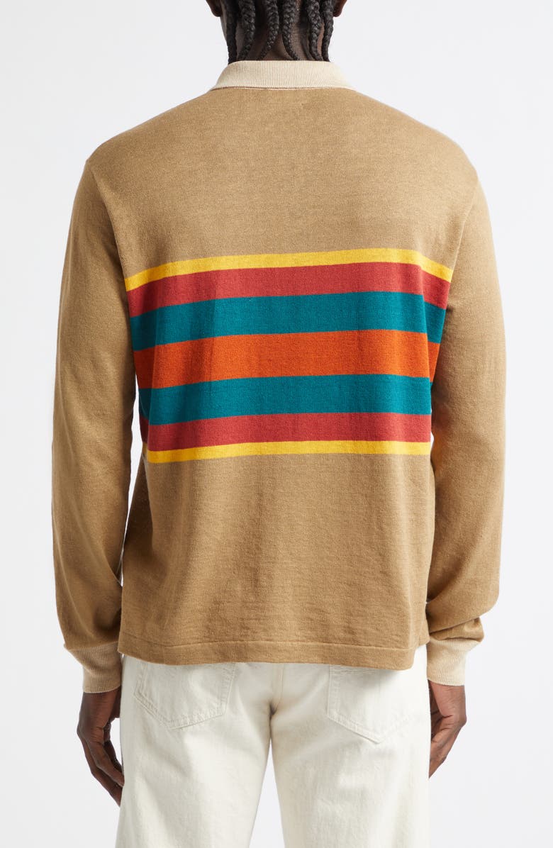 Drake's Rugby Stripe Linen & Cotton Polo Sweater, Alternate, color, Light Brown