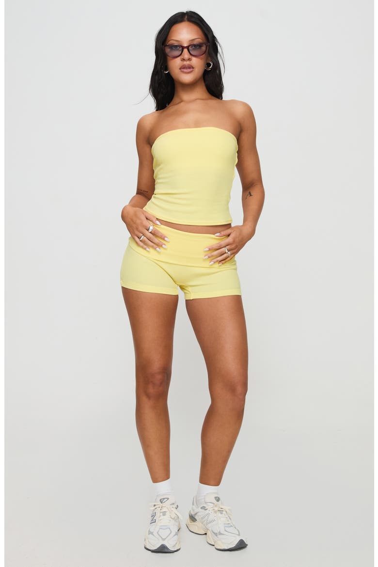 Baseline Strapless Rib Stretch Cotton Top, Alternate, color, YELLOW