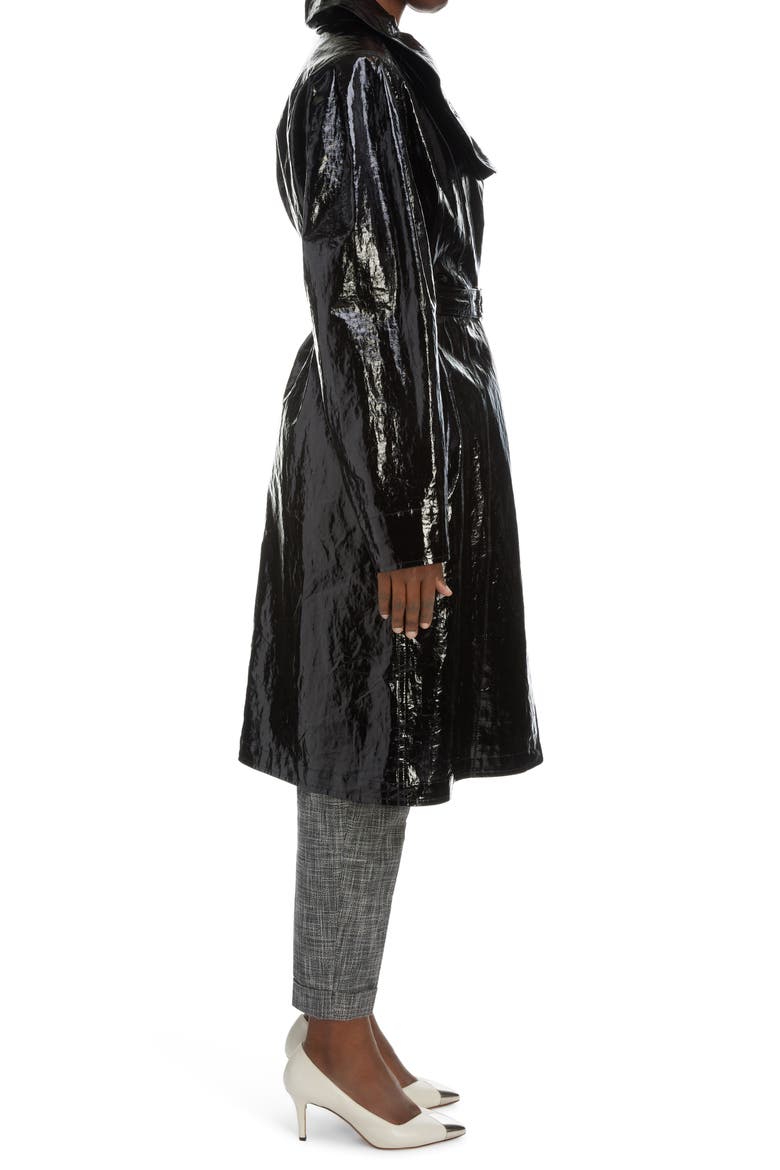 Epanima Crinkle Coated Linen Trench Coat, Alternate, color, BLACK