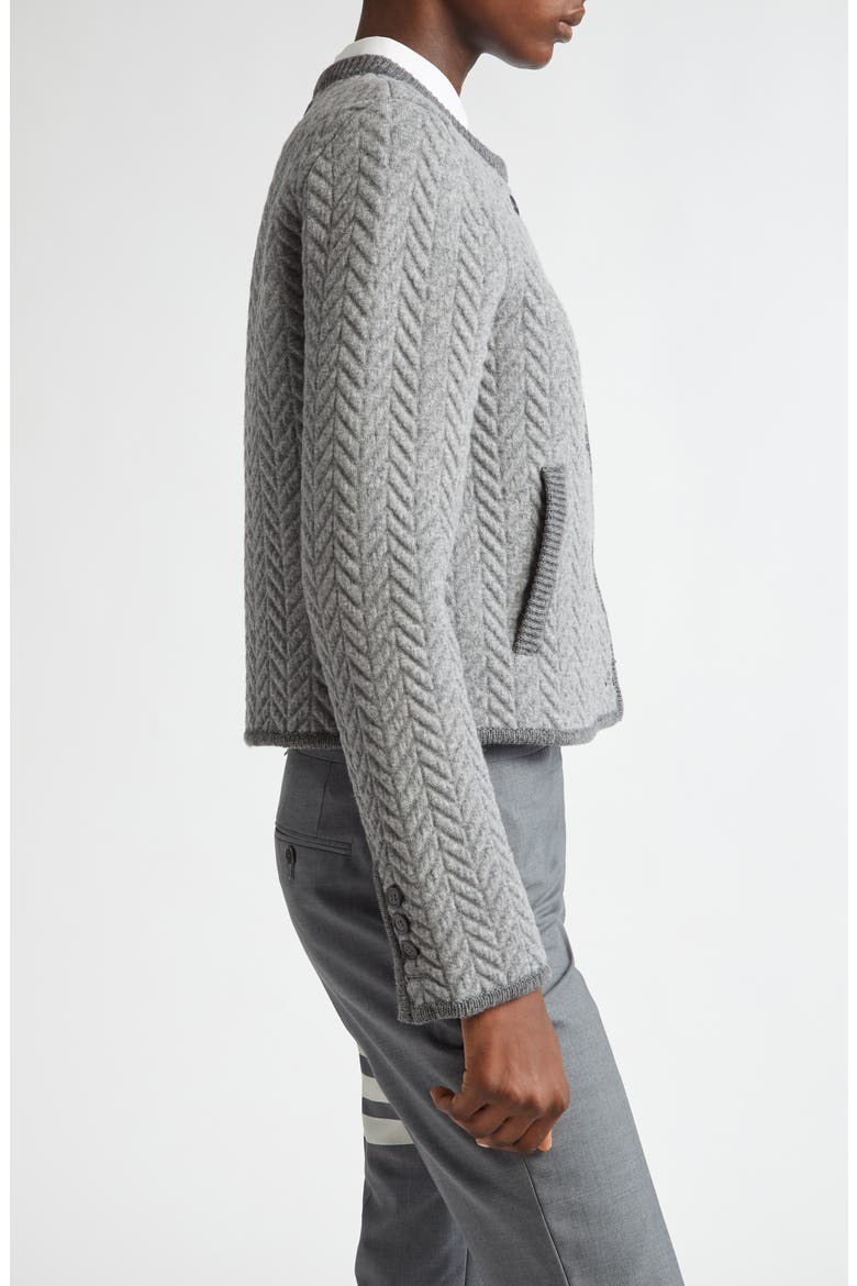 Herringbone Knit Wool Blend Cardigan, Alternate, color, LIGHT GREY
