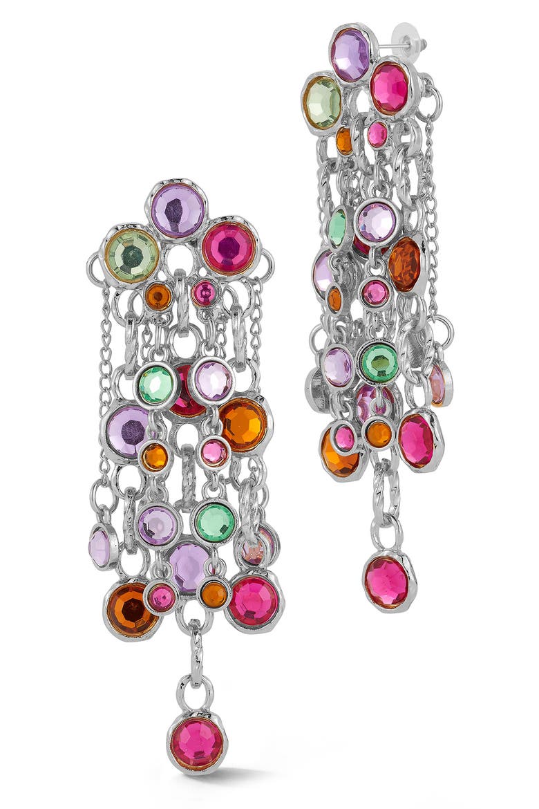 Crystal Chain Drop Statement Earrings, Main, color, SILVER