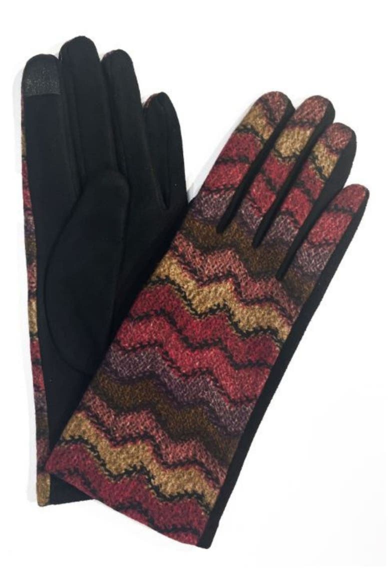 Chevron Jersey Touchscreen Gloves, Main, color, BERRY
