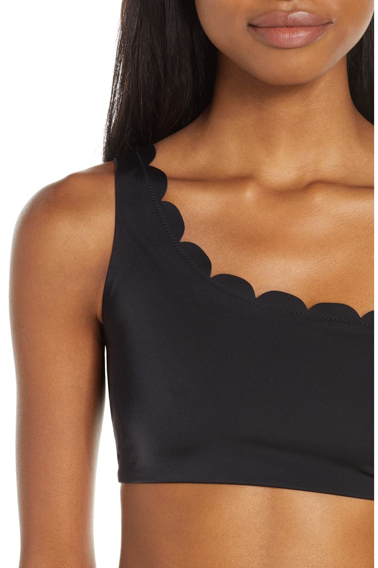 Scallop One-Shoulder Bikini Top, Alternate, color, BLACK