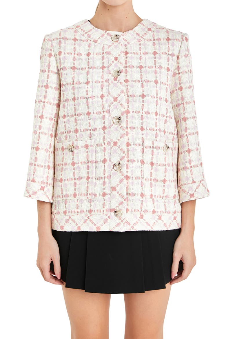 Boxy Tweed Jacket, Alternate, color, IVORY/ PINK MULTI