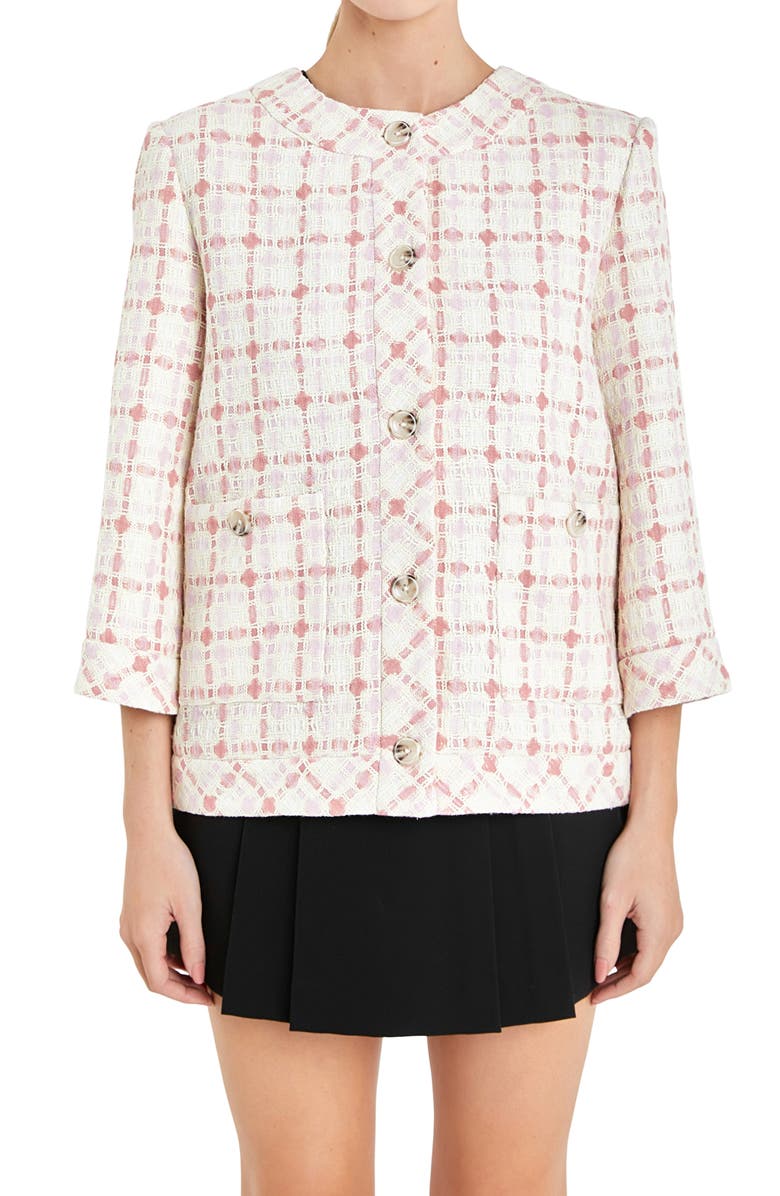 English Factory Boxy Tweed Jacket, Alternate, color, Ivory/ Pink Multi