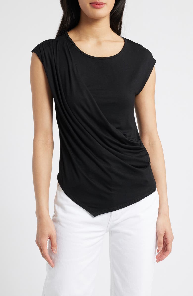 Loveappella Drape Asymmetric Top, Main, color, Black