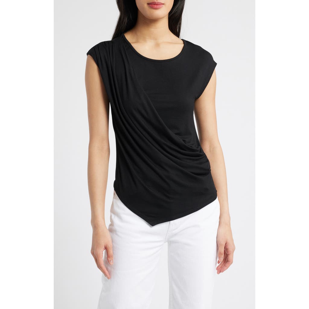 Loveappella Drape Asymmetric Top In Black