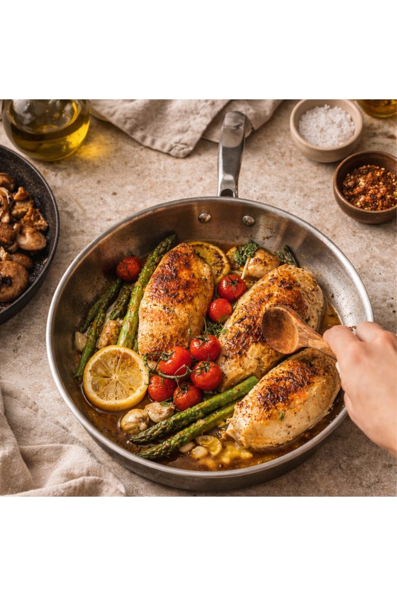 Maestro 5-Ply Stainless Steel Frying Pan with Lid, Alternate, color, 8 inch