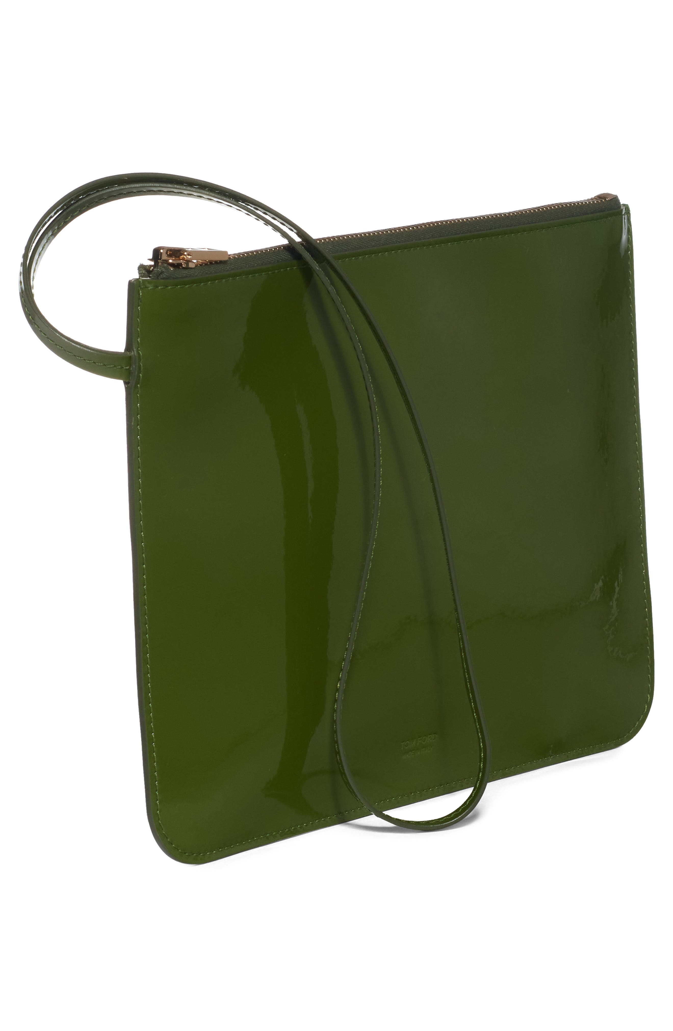 Zip Top Patent Leather Wristlet, Alternate, color, CHIVE