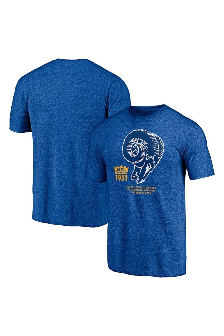 Men's Fanatics Branded Heathered Royal Los Angeles Rams Hometown Collection Throwback T-Shirt, Alternate, color, Heather Royal