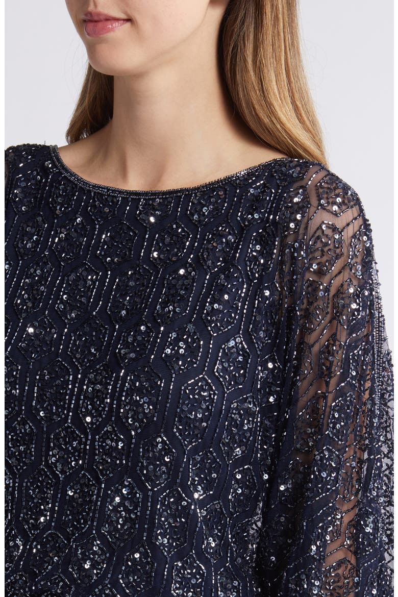 Beaded Blouson Split Sleeve Gown, Alternate, color, NAVY