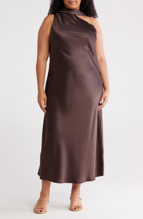 Scarf Neck One-Shoulder Maxi Dress (Plus)