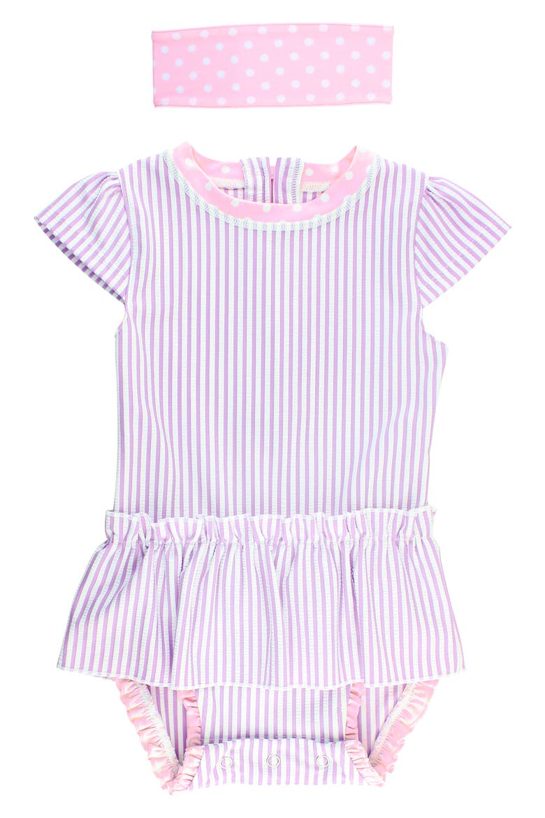 One-Piece Swimsuit & Head Wrap Set, Main, color, LILAC