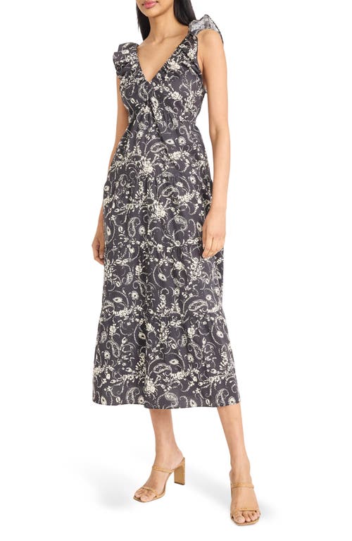 The Good Journey Ruffle Midi Sundress In Gray