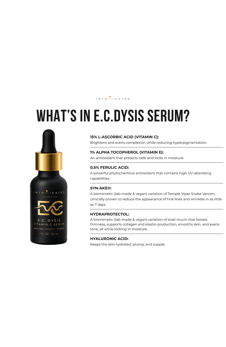 Intoxicated Cosmetics E.C.Dysis Vitamin C Serum | 1fl.oz/30ml | 15% L-Ascorbic Acid | Ferulic Acid| Brightening, Smoothing, Hydrating, Alternate, color, NO COLOR