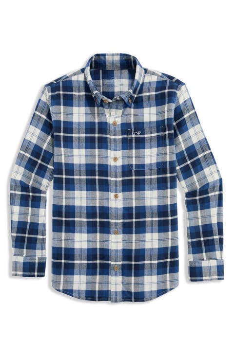 Kids' Vineyard Plaid Performance Flannel Button Down Shirt