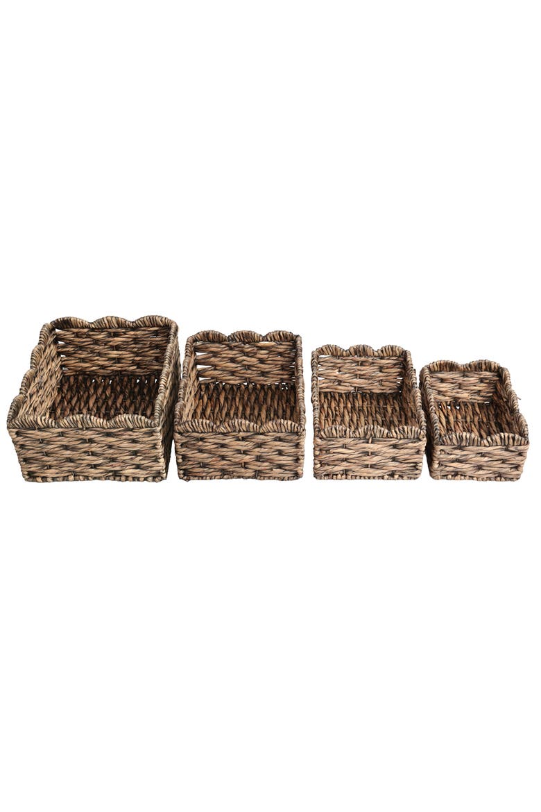 Coral Handwoven Water Hyancinth Scalloped Edge Nesting Storage Baskets, Alternate, color, Brown