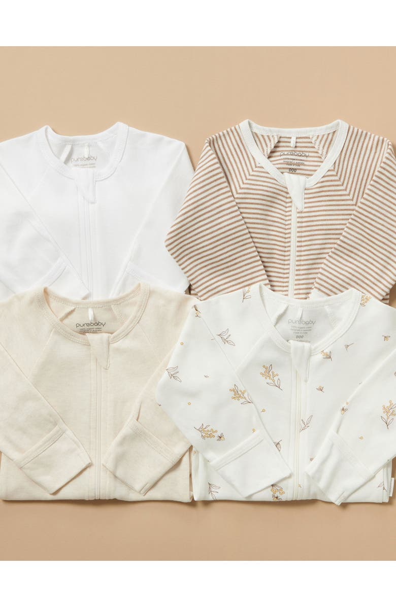 Purebaby 4 Pack Zip Footie Unisex, Alternate, color, Vanilla Wattle Bee Pack