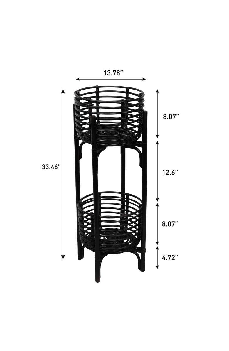 JONATHAN Y Zachariah 33.5" Bohemian Minimalist Handmade 2-Tier Rattan Indoor Planter Stand, Alternate, color, Black