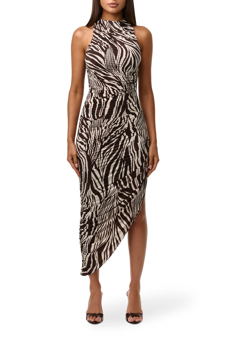 Zebra Stripe Asymmetric Dress, Main, color, WILD RIVIERA