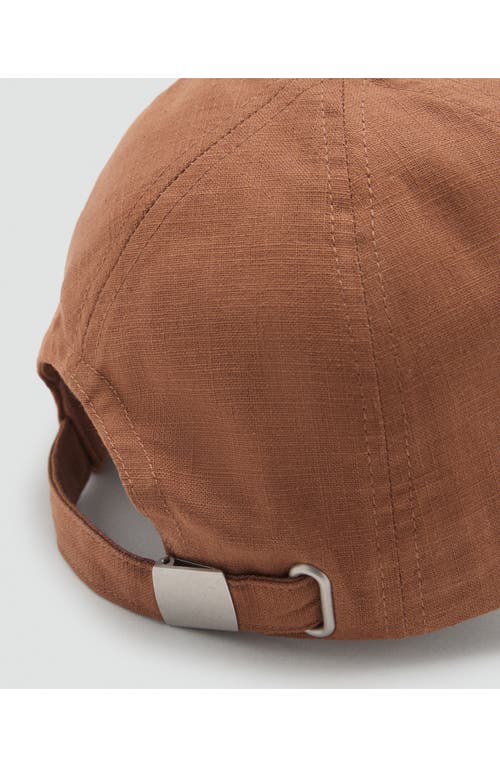 Mango Linen-blend Cap With Embroidered Message Brown In Brown
