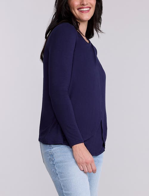 Motherhood Maternity Crewneck Long Sleeve Draped Nursing Tee In Blue