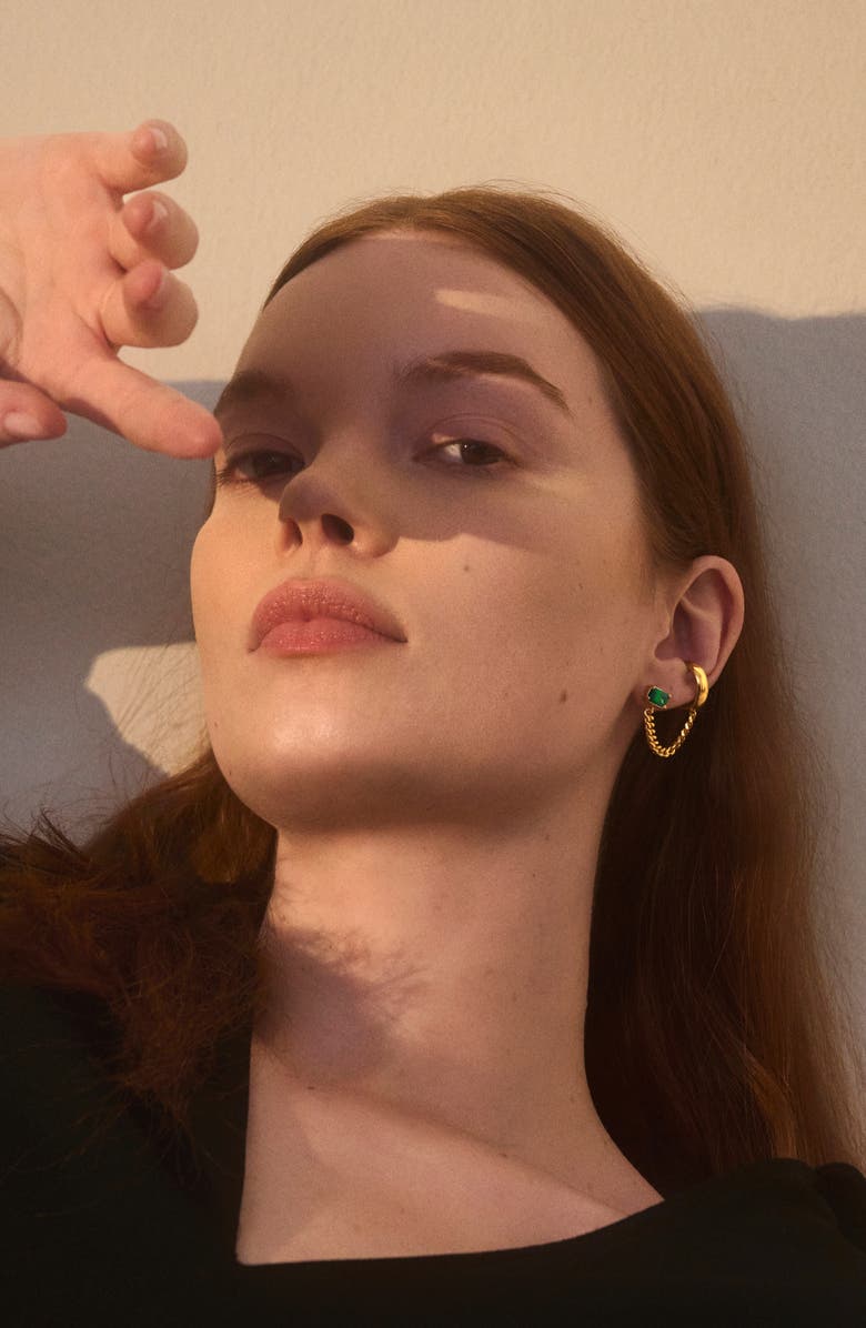 Lady Grey Cubic Zirconia Tether Chain Cuff Earring, Alternate, color, Gold/ Green