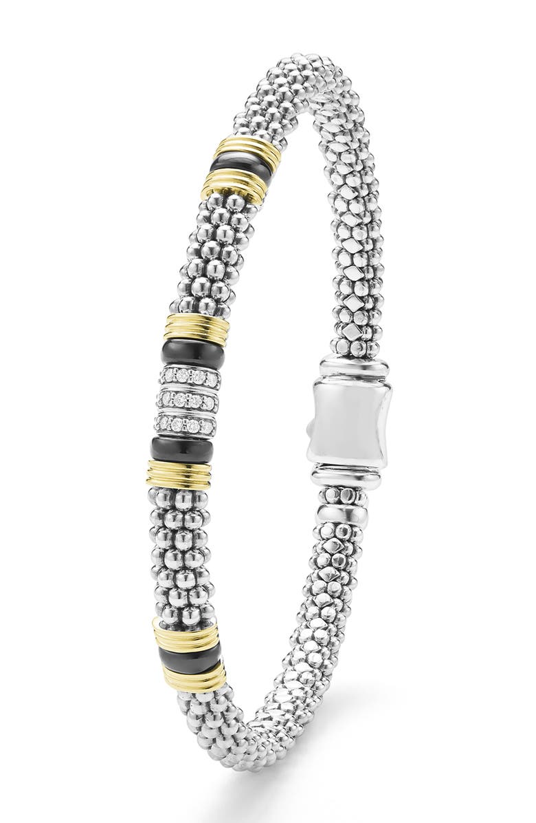 LAGOS Two-Tone Black Ceramic Station Diamond Bracelet, Alternate, color, Two Tone