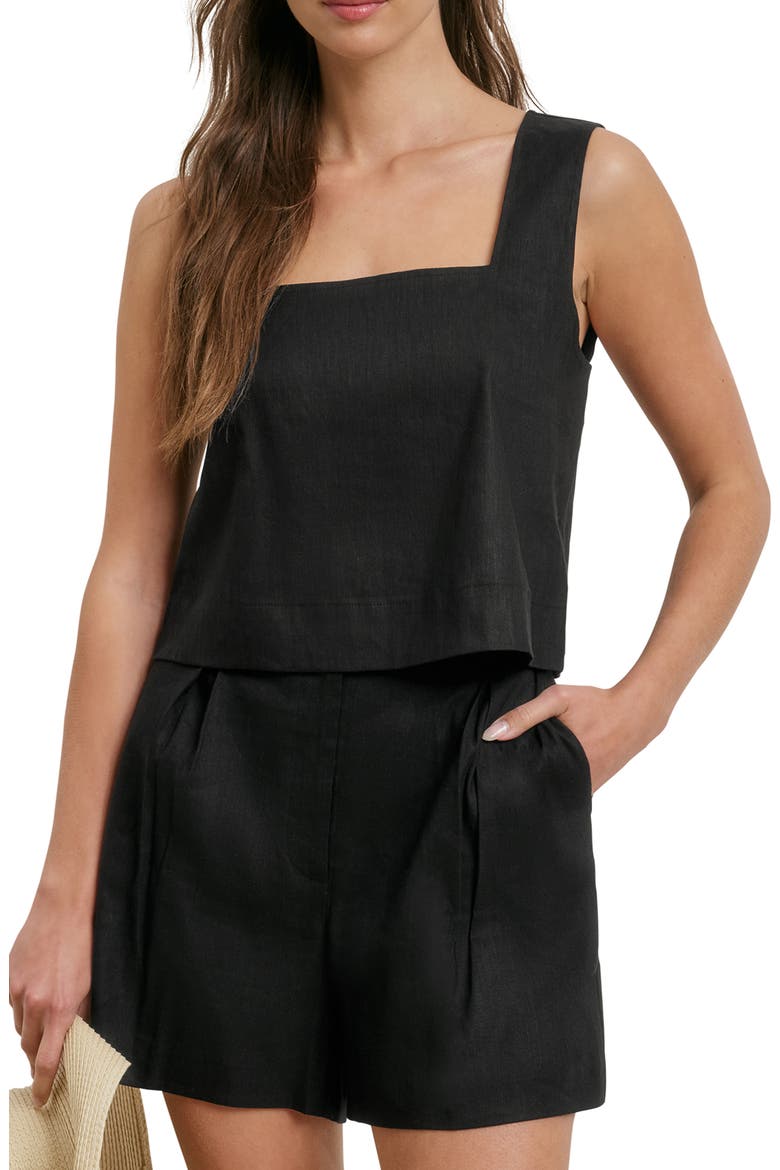The Abby Linen Blend Square Neck Crop Shell, Main, color, BLACK