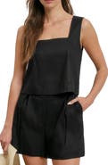 Favorite Daughter The Abby Linen Blend Square Neck Crop Shell